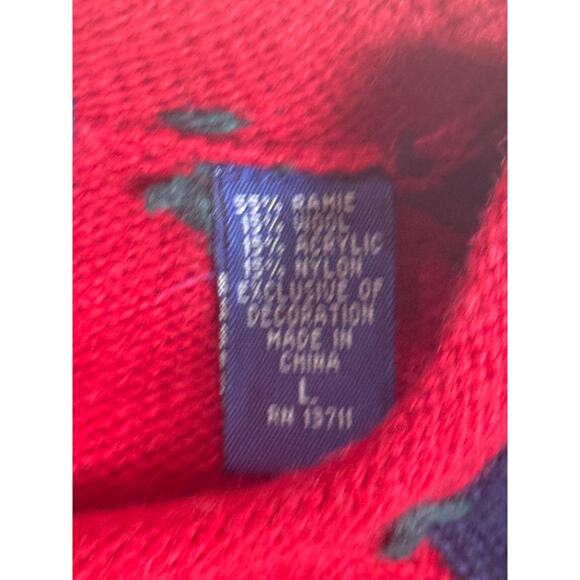 Christmas Sweater American Santa Ramie Wool Flag USA Sz Large Karen Scott Vtg - Picture 4 of 8